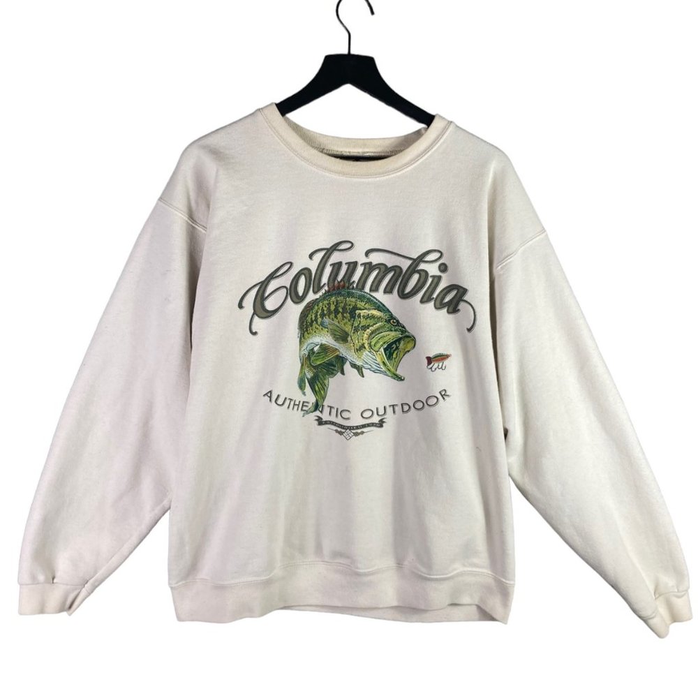 Vintage Columbia Sweatshirt Mens Size Large 90s Pullover Sportswear Bass Fish